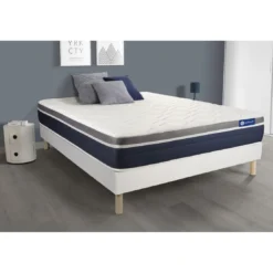 ACTISOMEnsemble ACTIFLEX CONFORT Matelas Ressorts ensaches memoire de forme Maxi epaisseur et sommier KIT blanc
