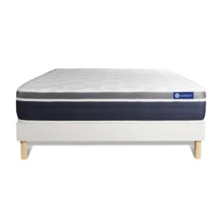 ACTISOMEnsemble ACTIFLEX CONFORT Matelas Ressorts ensaches memoire de forme Maxi epaisseur et sommier KIT blanc