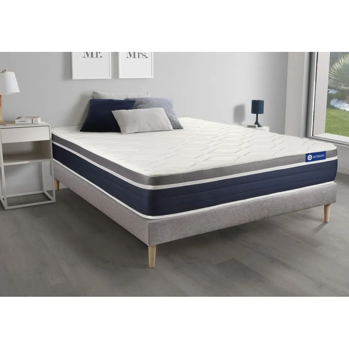 ACTISOMEnsemble ACTILATEX CONFORT Matelas Latex memoire de forme Maxi epaisseur 7 zones de confort sommier KIT gris