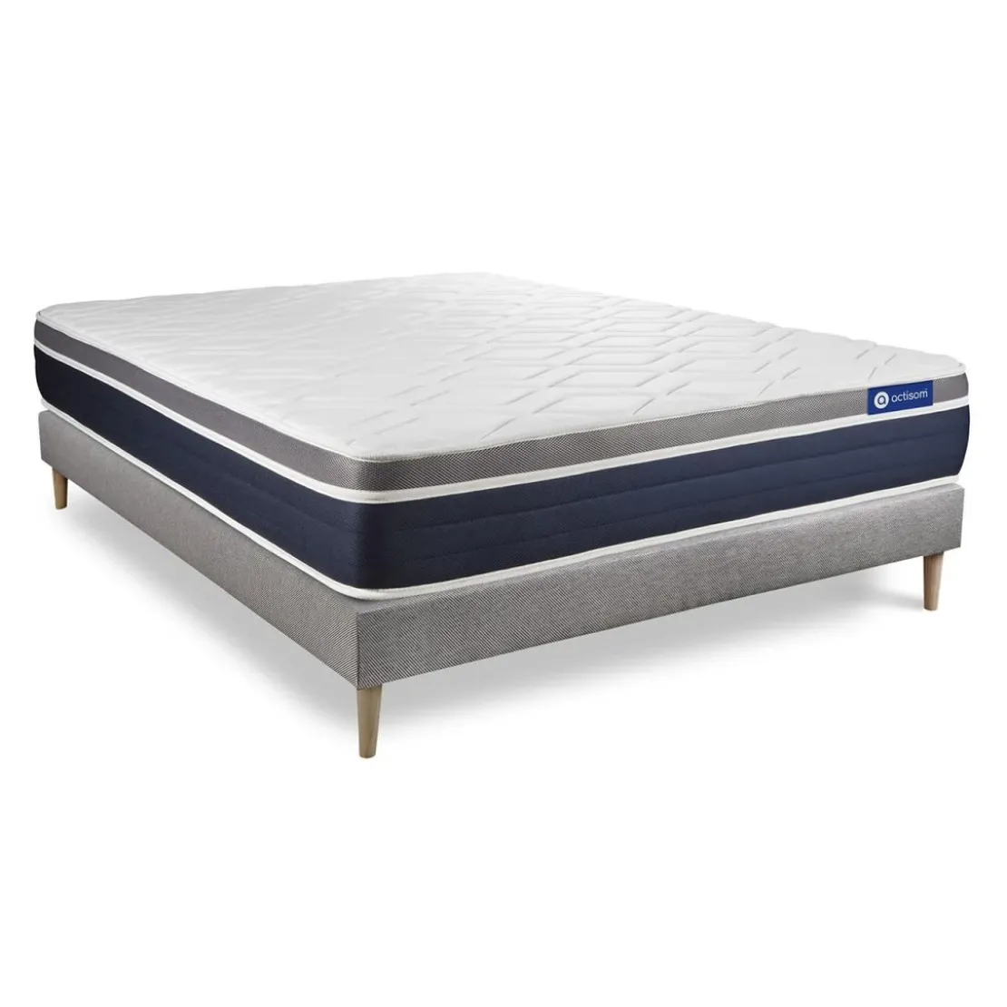 ACTISOMEnsemble ACTILATEX CONFORT Matelas Latex memoire de forme Maxi epaisseur 7 zones de confort sommier KIT gris