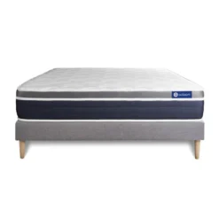 ACTISOMEnsemble ACTILATEX CONFORT Matelas Latex memoire de forme Maxi epaisseur 7 zones de confort sommier KIT gris