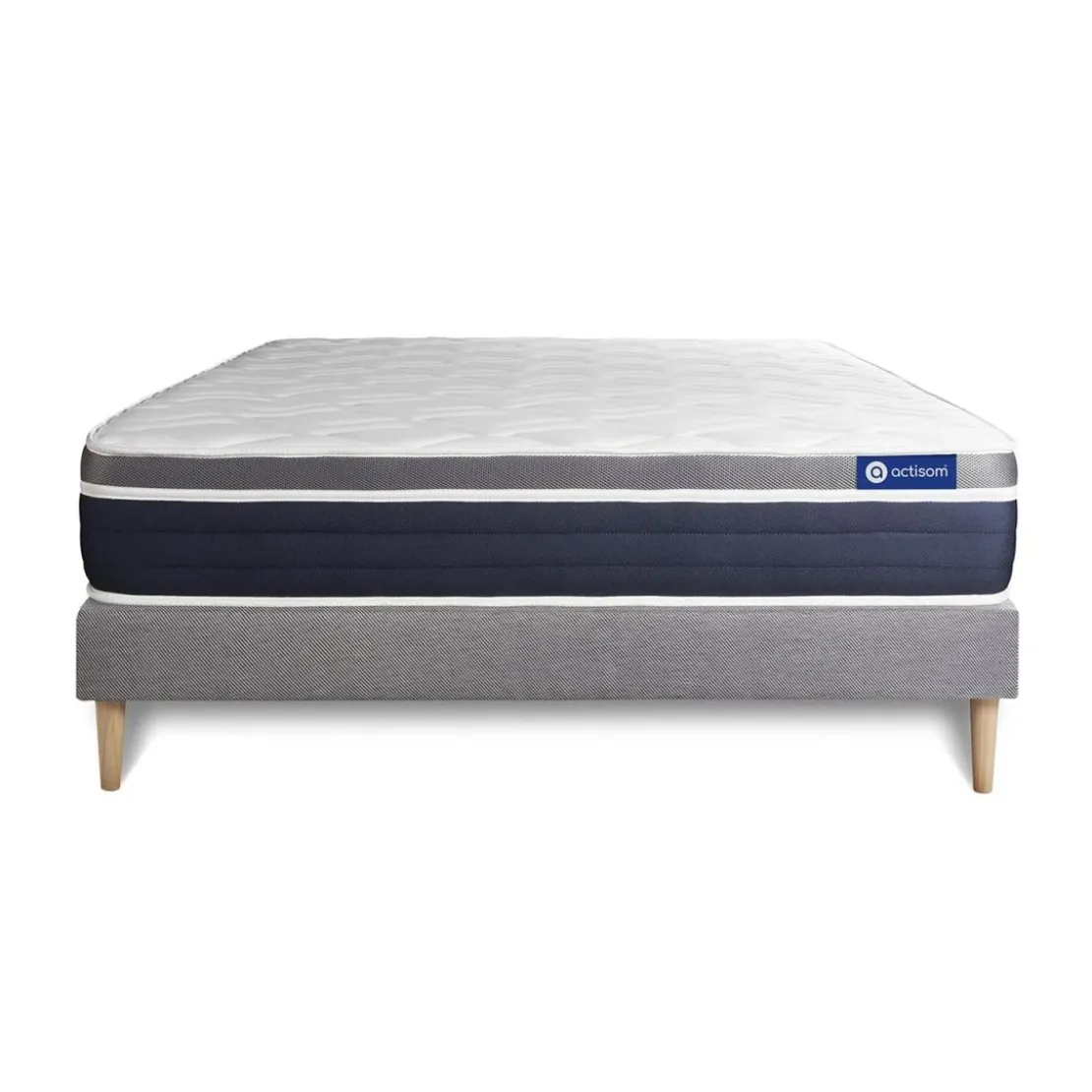 ACTISOMEnsemble ACTILATEX CONFORT Matelas Latex memoire de forme Maxi epaisseur 7 zones de confort sommier KIT gris