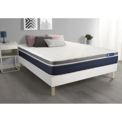 ACTISOMEnsemble ACTIMEMO CONFORT Matelas memoire de forme Maxi epaisseur 7zones de confort sommier KIT blanc