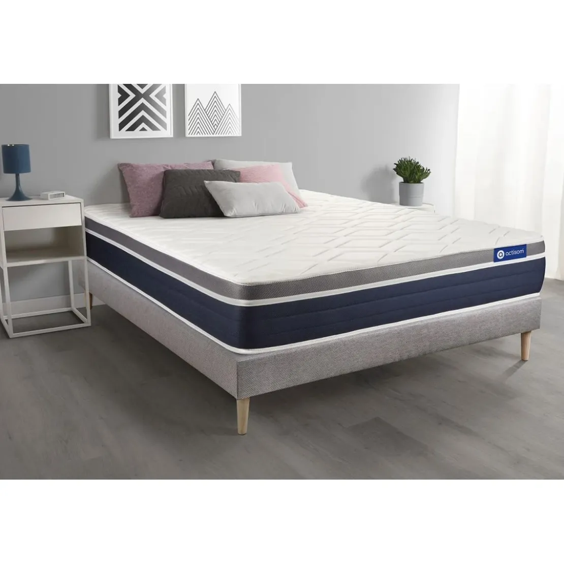 ACTISOMEnsemble ACTIMEMO CONFORT Matelas memoire de forme Maxi epaisseur 7 zones de confort et sommier KIT gris