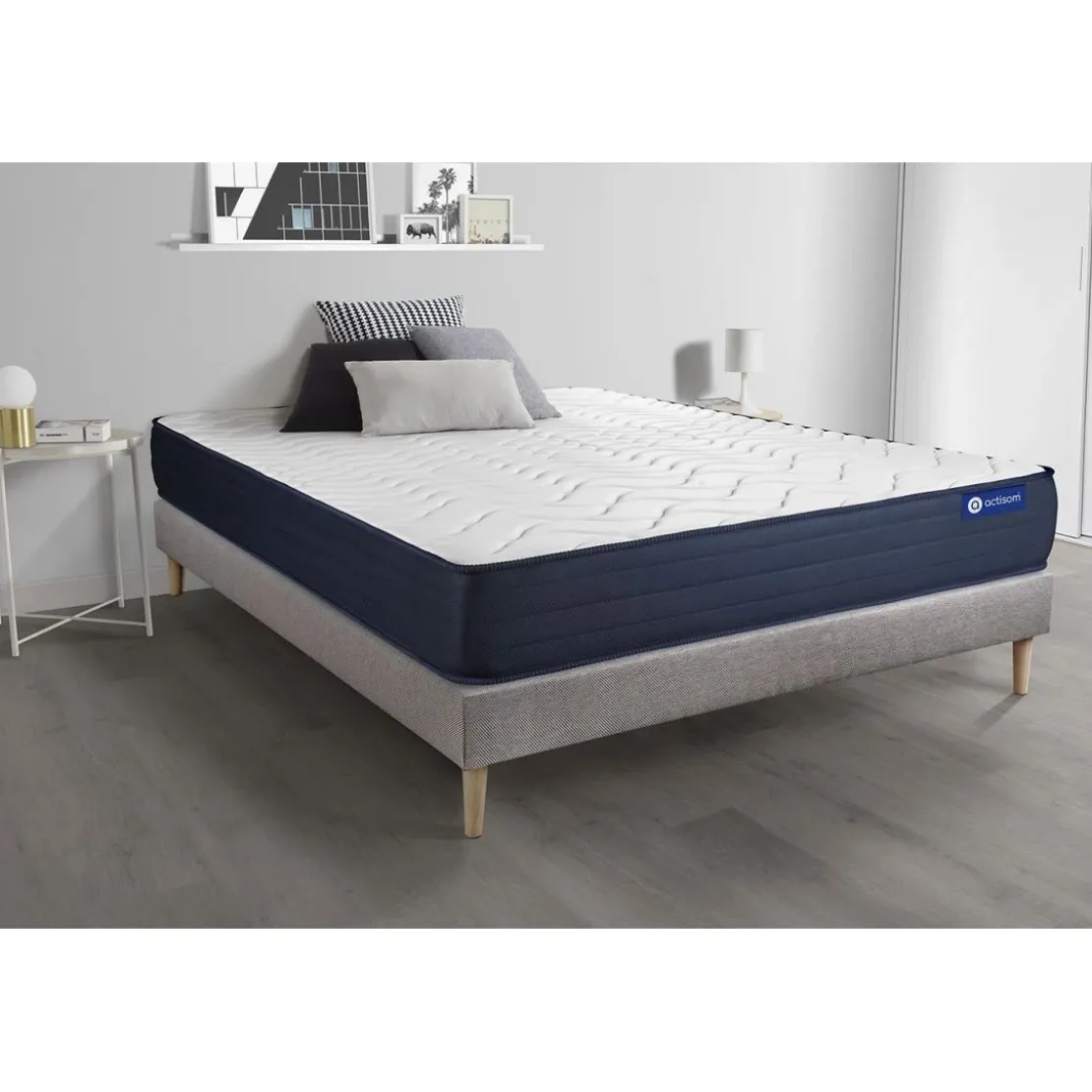 ACTISOMEnsemble matelas ACTILATEX LIFE Latex et Memoire de forme 5 zones de confort et sommier KIT gris