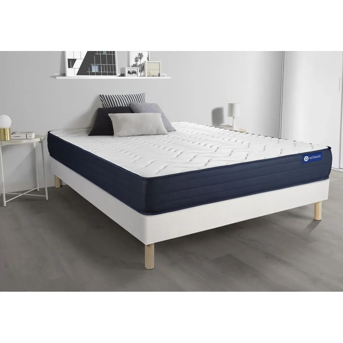 ACTISOMEnsemble matelas ACTILATEX LIFE Latex et Memoire de forme 5zones de confort et sommier KIT blanc