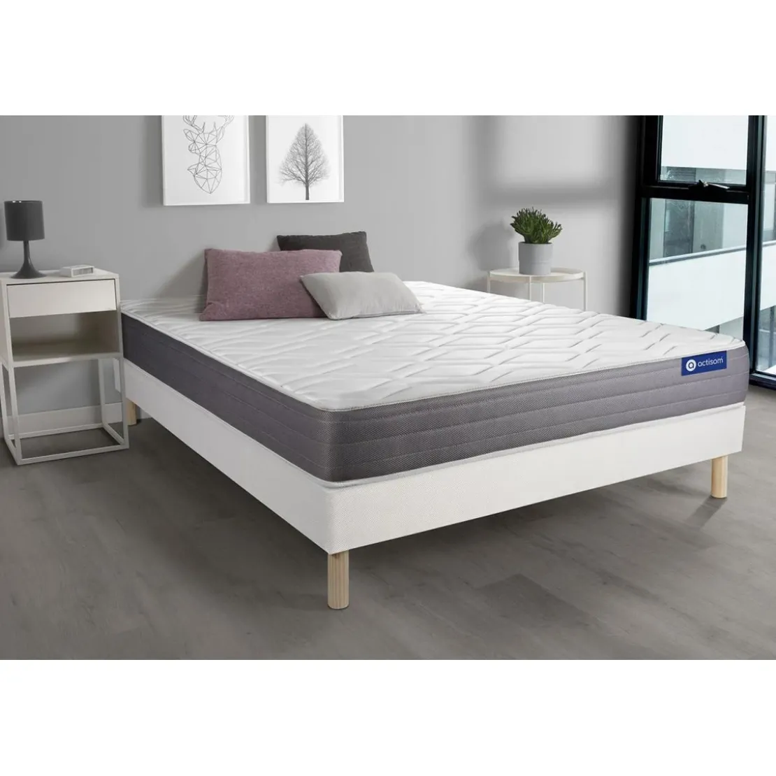 ACTISOMEnsemble matelas ACTIMEMO DREAM memoire de forme 5 zones de confort sommier KIT blanc