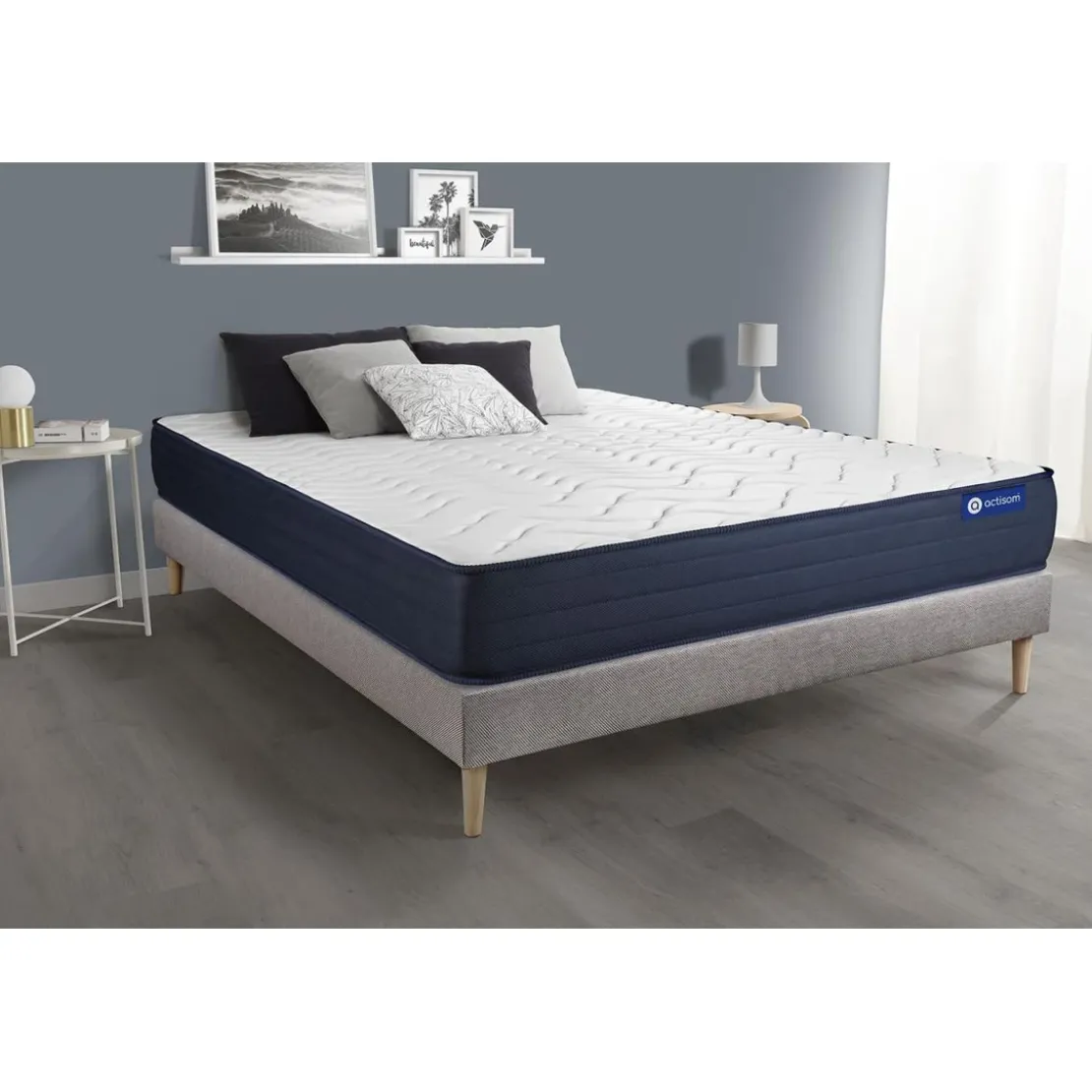 ACTISOMEnsemble matelas ACTIFLEX LIFE Ressorts ensaches et Memoire de forme 5 zones de confort avec sommier KIT gris