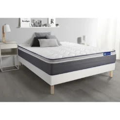 ACTISOMEnsemble matelas ACTILATEX PLUS Latex Memoire de forme Maxi epaisseur 7 zones de confort sommier KIT blanc