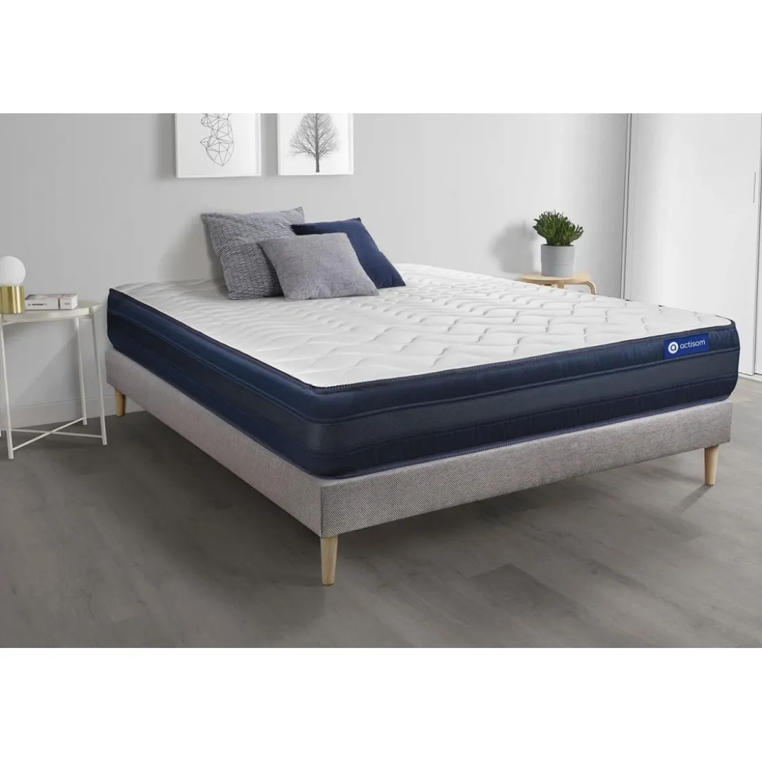 ACTISOMEnsemble matelas ACTILATEX TECH Memoire de forme Maxi epaisseur 5 zones de confort sommier KIT gris
