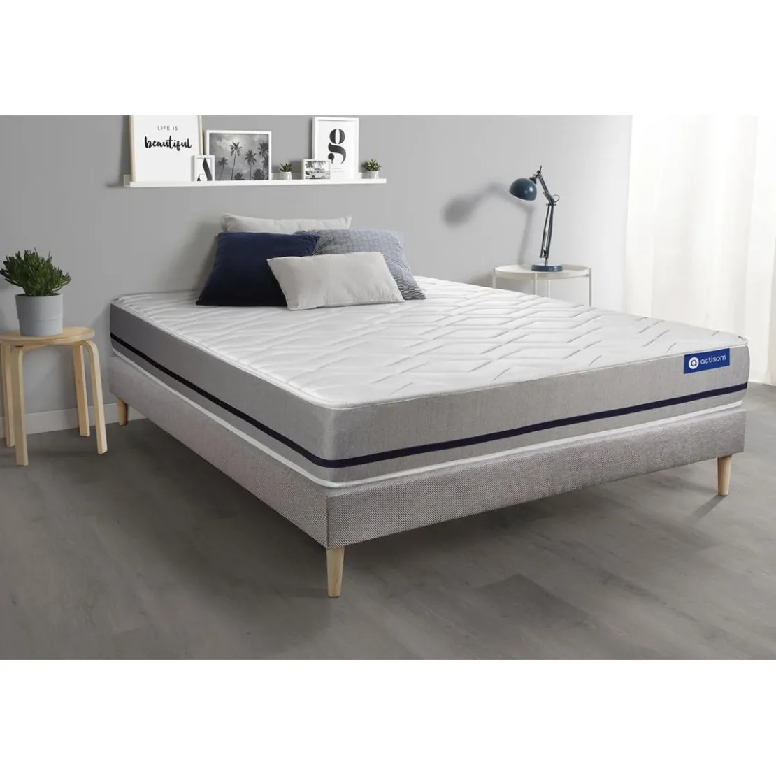 ACTISOMEnsemble matelasACTIMEMO SOFT 3 zones de confort sommier KIT gris