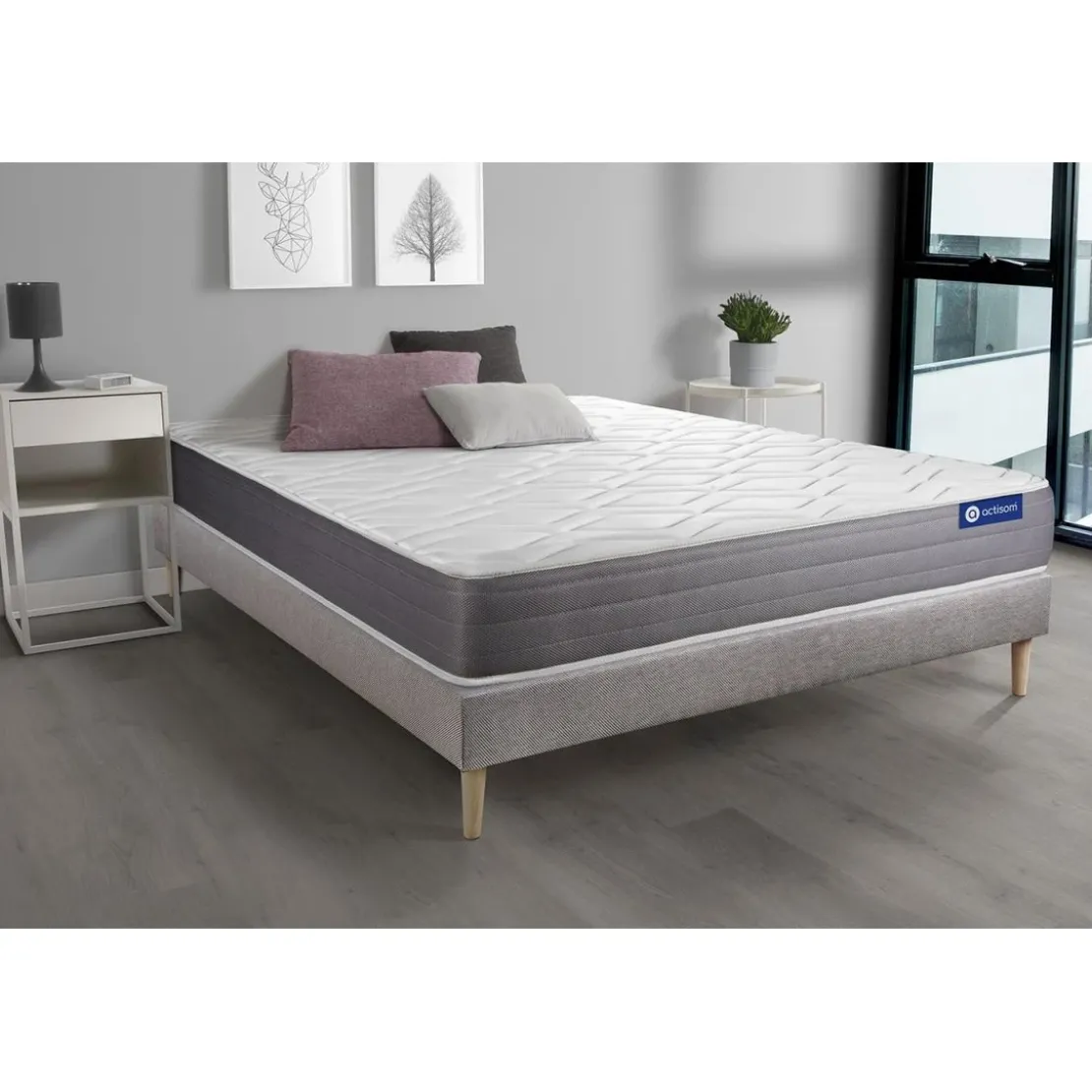 ACTISOMEnsemble matelas ACTIMEMO DREAM memoire de forme 5 zones de confort sommier KIT gris