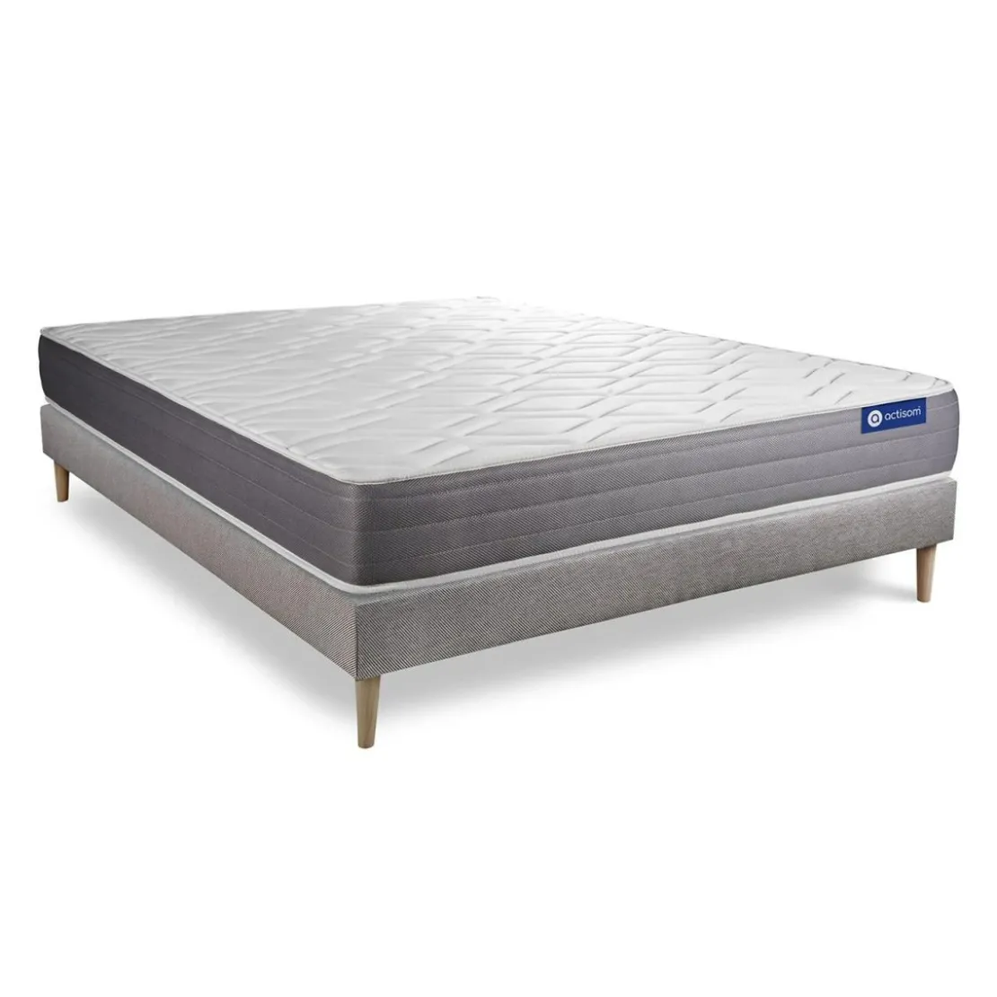 ACTISOMEnsemble matelas ACTIMEMO DREAM memoire de forme 5 zones de confort sommier KIT gris