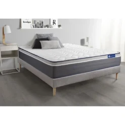 ACTISOMEnsemble matelas ACTILATEX PLUS Latex Memoire de forme Maxi epaisseur 7 zones de confort sommier KIT gris