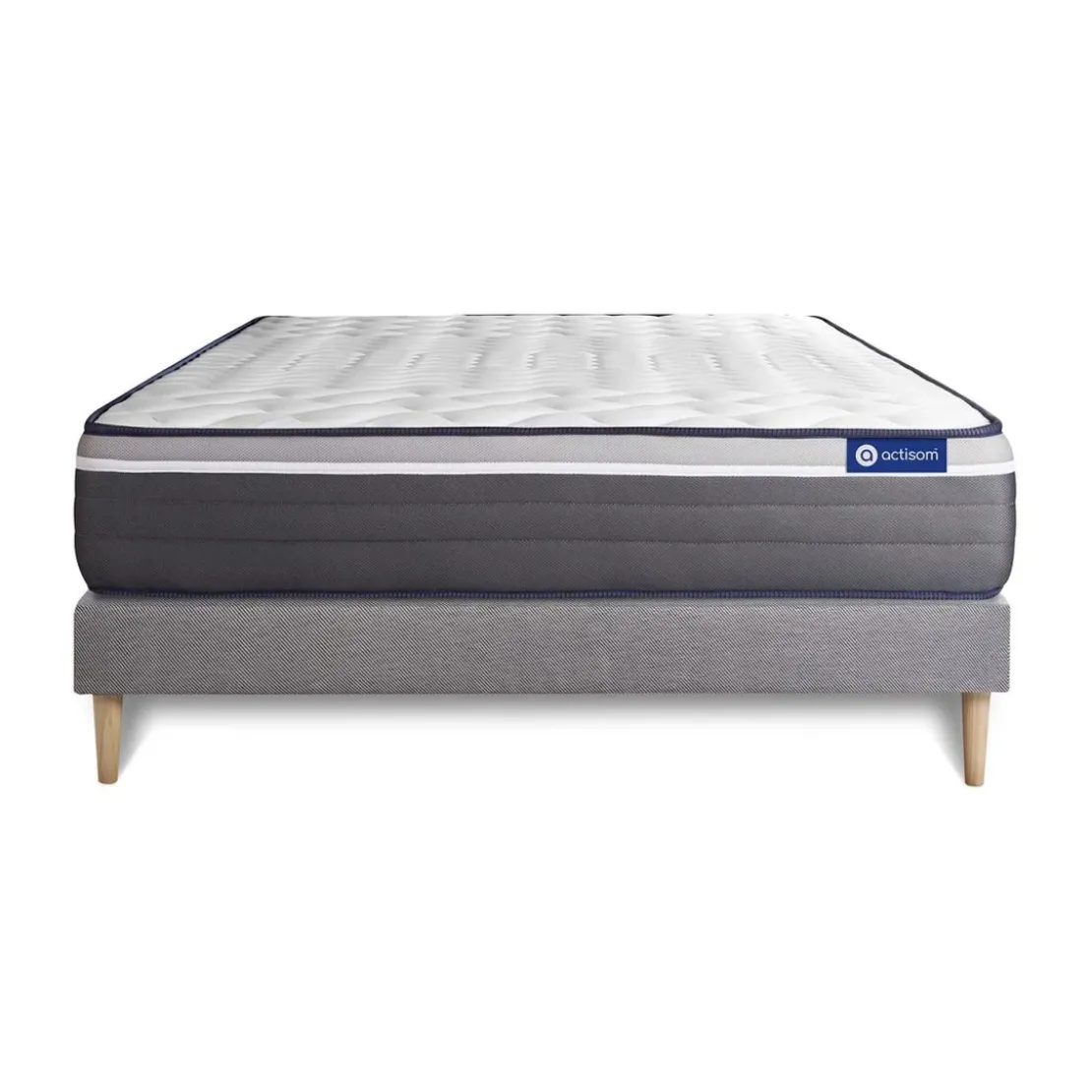 ACTISOMEnsemble matelas ACTILATEX PLUS Latex Memoire de forme Maxi epaisseur 7 zones de confort sommier KIT gris