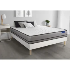 ACTISOMEnsemble matelas ACTILATEX 2 faces a MÉMOIRE DE FORME et LATEX 3zones de confort et sommier KIT blanc