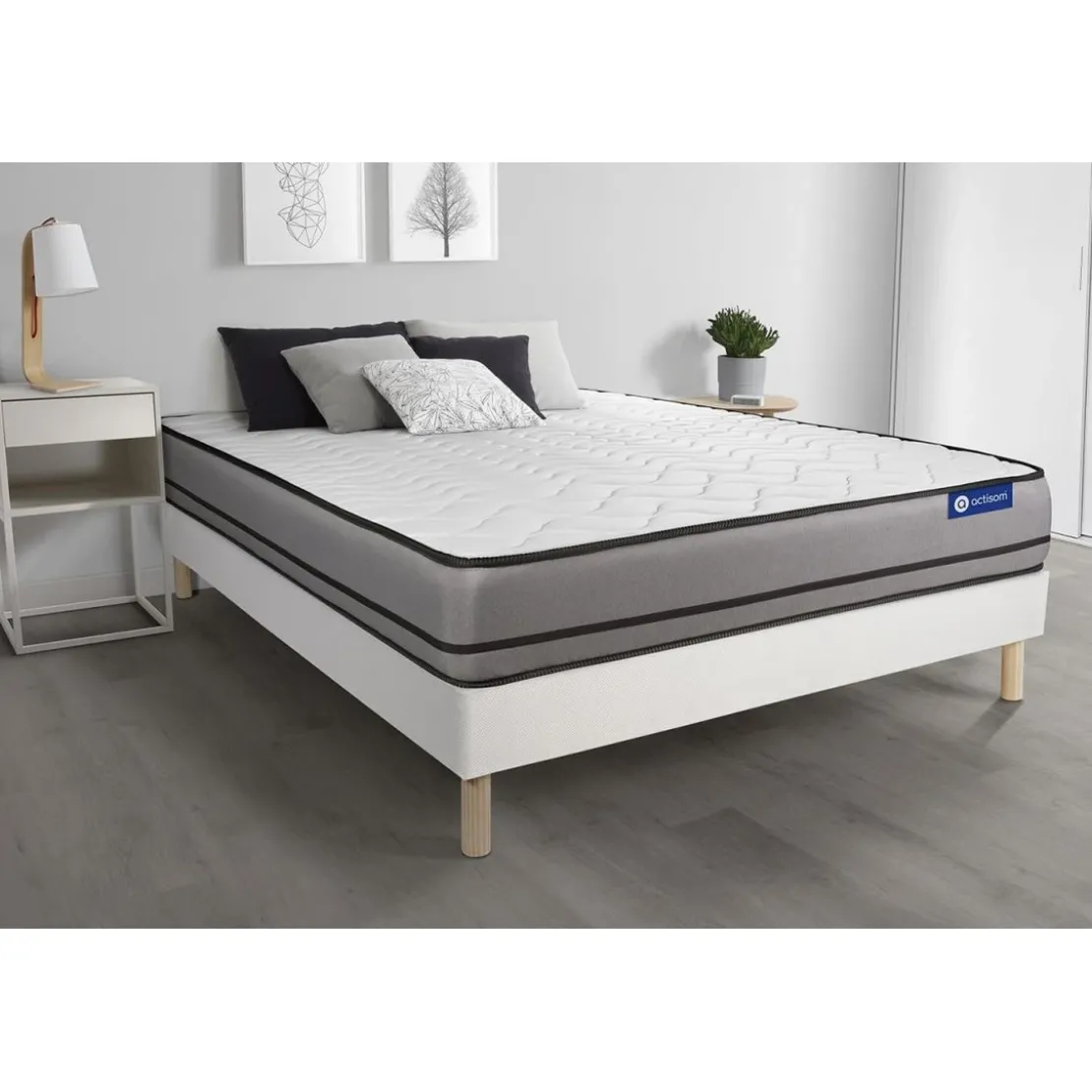 ACTISOMEnsemble matelas ACTILATEX 2 faces a MÉMOIRE DE FORME et LATEX 3zones de confort et sommier KIT blanc
