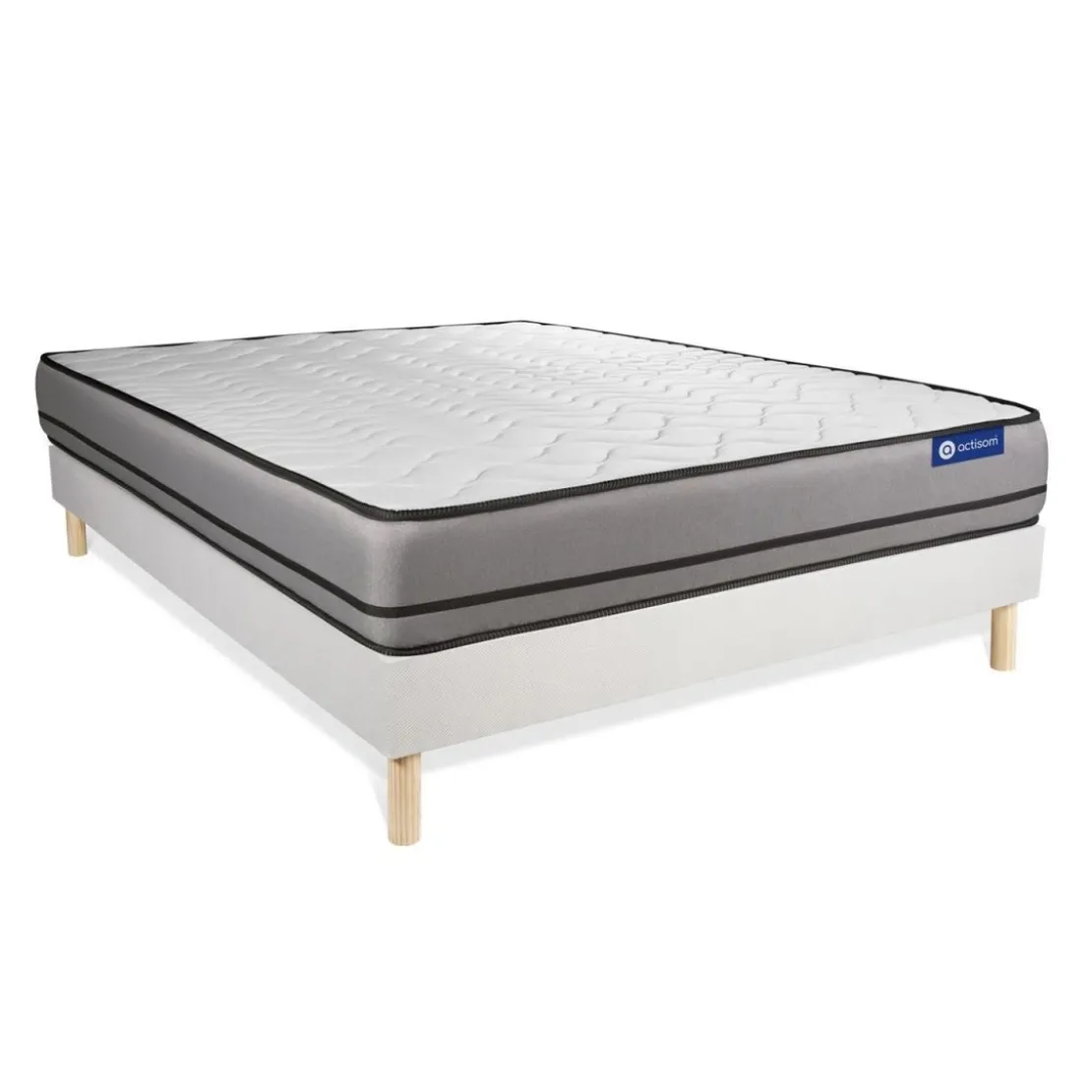 ACTISOMEnsemble matelas ACTILATEX 2 faces a MÉMOIRE DE FORME et LATEX 3zones de confort et sommier KIT blanc