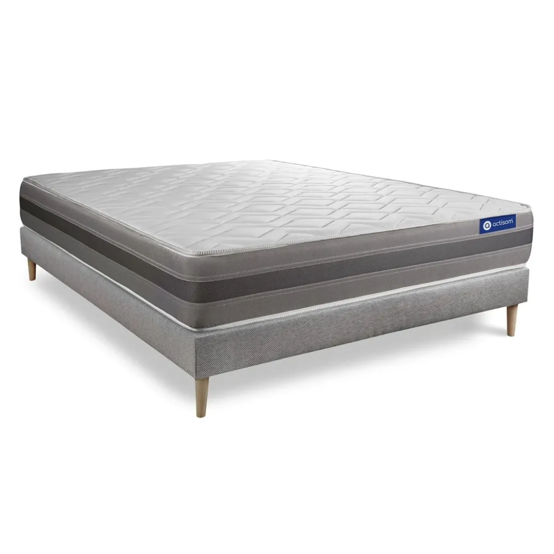 ACTISOMEnsemble matelas ACTILATEX RELAX Latex et memoire de forme Maxi epaisseur 5zones de confort et sommier KIT gris