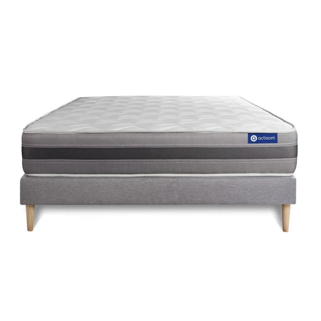 ACTISOMEnsemble matelas ACTILATEX RELAX Latex et memoire de forme Maxi epaisseur 5zones de confort et sommier KIT gris