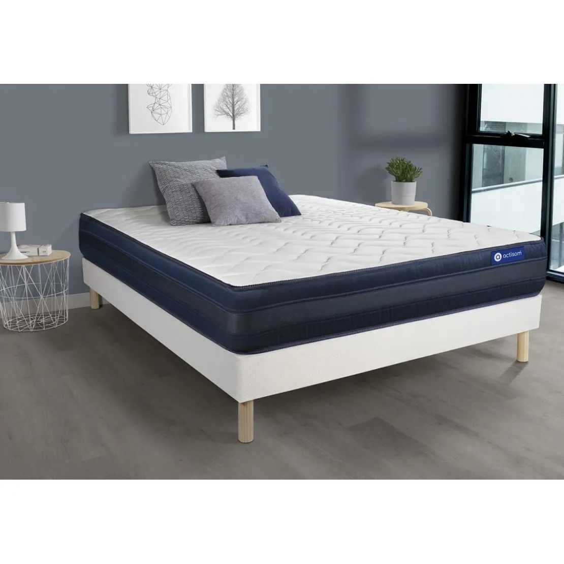 ACTISOMEnsemble matelas ACTIFLEX TECH Memoire de forme Maxi epaisseur 5 zones de confort sommier KIT blanc