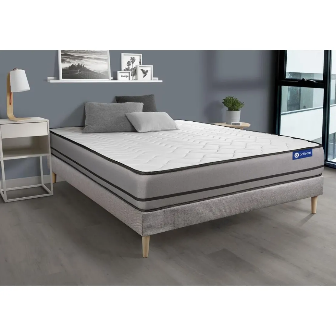 ACTISOMEnsemble matelas ACTIFLEX NIGHT RESSORTS ENSACHES 3 zones de confort sommier KIT gris