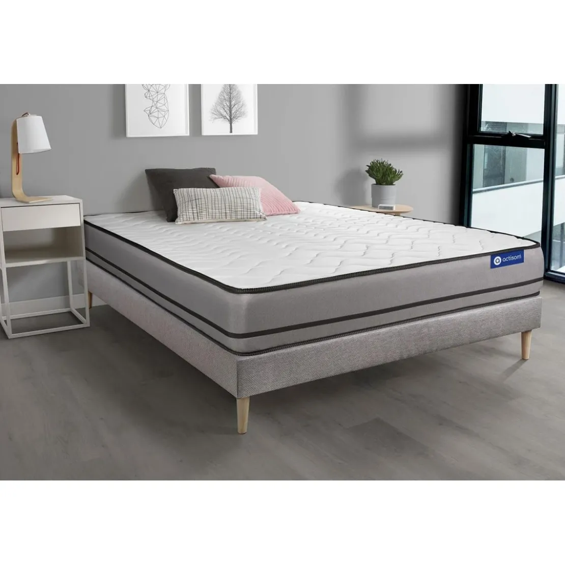 ACTISOMEnsemble matelas ACTILATEX 2 faces a MÉMOIRE DE FORME LATEX 3zones de confort sommier KIT gris