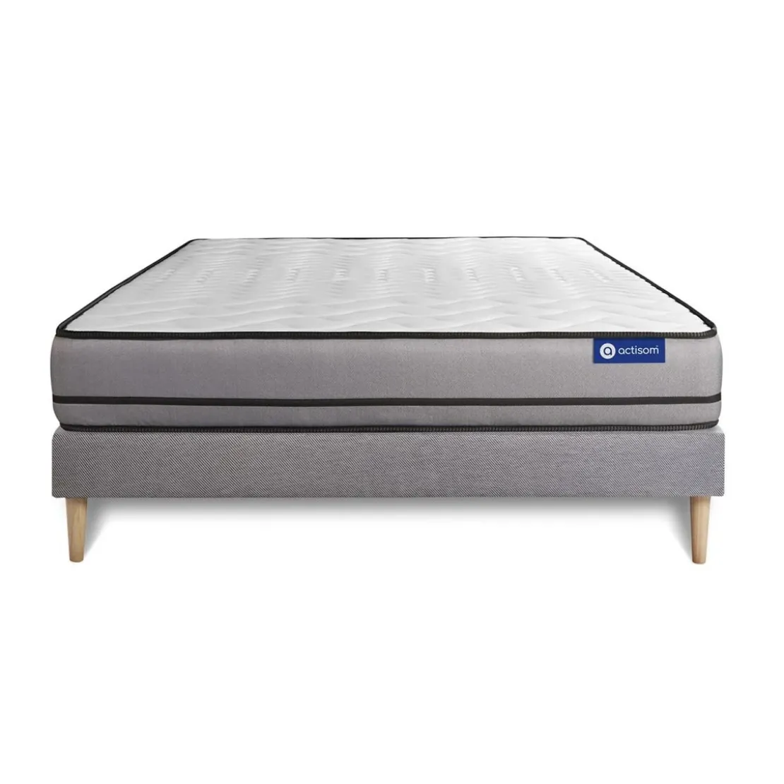 ACTISOMEnsemble matelas ACTILATEX 2 faces a MÉMOIRE DE FORME LATEX 3zones de confort sommier KIT gris