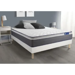 ACTISOMEnsemble matelas ACTIFLEX Ressorts ensaches Memoire de forme Maxi epaisseur 7 zones de confort sommier KIT blanc