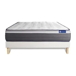 ACTISOMEnsemble matelas ACTIFLEX Ressorts ensaches Memoire de forme Maxi epaisseur 7 zones de confort sommier KIT blanc
