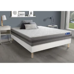 ACTISOMEnsemble matelas ACTIFLEX RELAX Ressorts ensaches memoire de forme Maxi epaisseur 5zones confort sommier KIT blanc