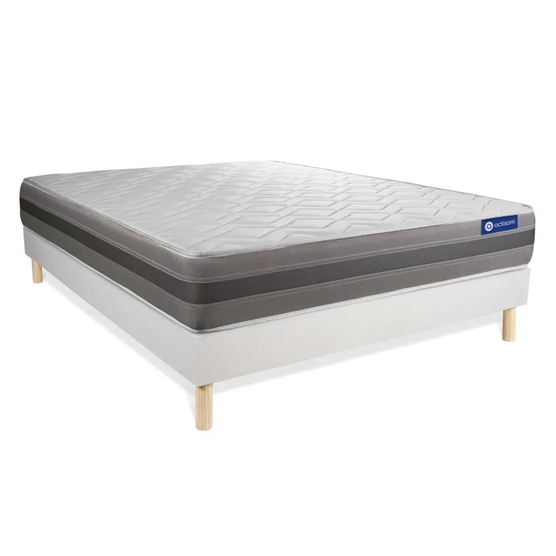 ACTISOMEnsemble matelas ACTIFLEX RELAX Ressorts ensaches memoire de forme Maxi epaisseur 5zones confort sommier KIT blanc