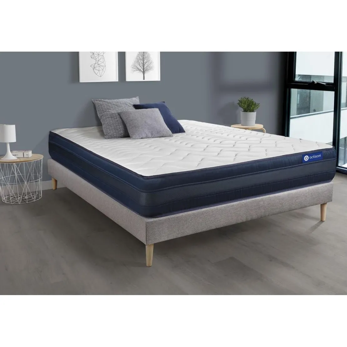 ACTISOMEnsemble matelas ACTIFLEX TECH Memoire de forme Maxi epaisseur 5 zones de confort sommier KIT gris