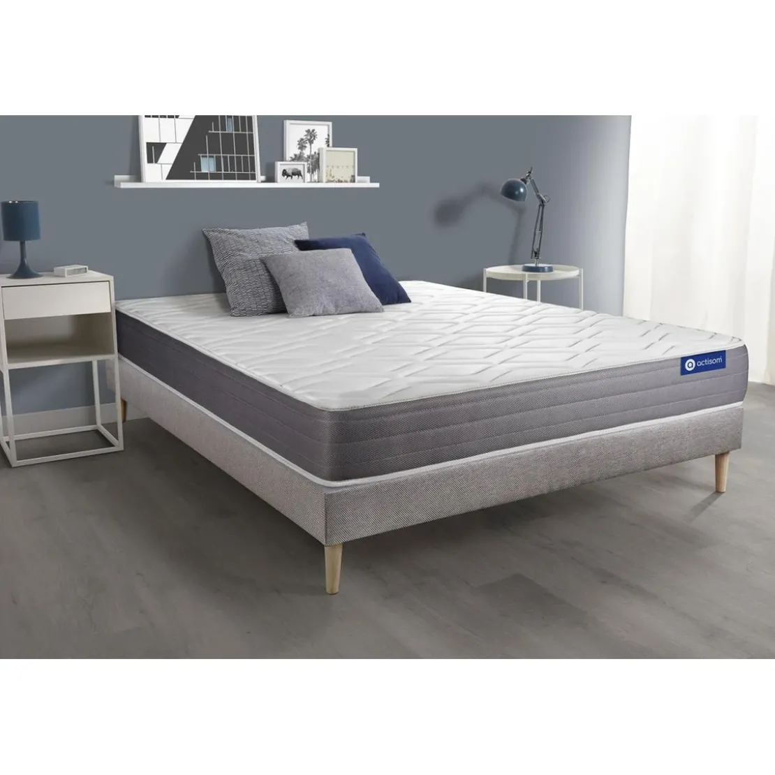 ACTISOMEnsemble matelas ACTIFLEX DREAM Ressorts ensaches et memoire de forme 5 zones de confort sommier KIT gris