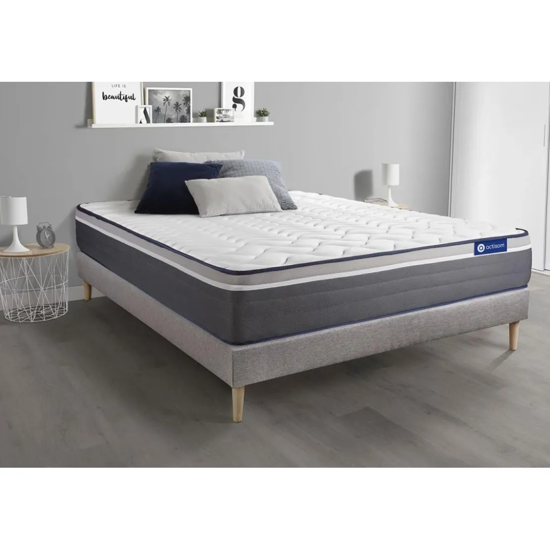 ACTISOMEnsemble matelas ACTIMEMO PLUS Memoire de forme Maxi epaisseur 7 zones de confort sommier KIT gris