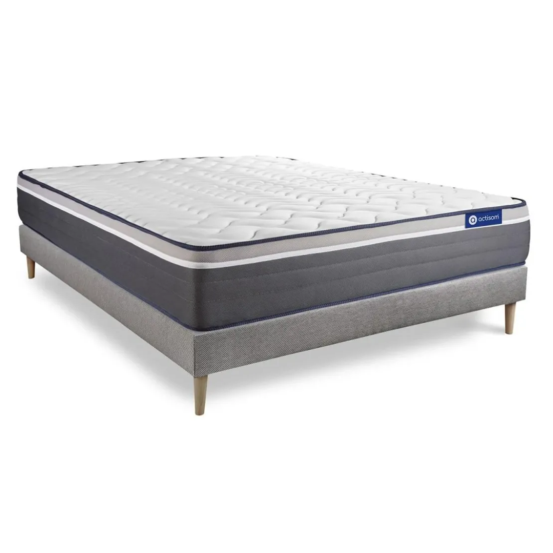ACTISOMEnsemble matelas ACTIMEMO PLUS Memoire de forme Maxi epaisseur 7 zones de confort sommier KIT gris