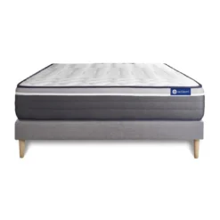ACTISOMEnsemble matelas ACTIMEMO PLUS Memoire de forme Maxi epaisseur 7 zones de confort sommier KIT gris