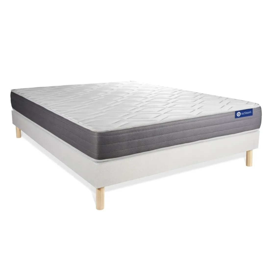 ACTISOMEnsemble matelas ACTIFLEX DREAM Ressorts ensaches et memoire de forme 5 zones de confort sommier KIT blanc