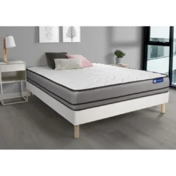 ACTISOMEnsemble matelas ACTIMEMO 2 faces a Mémoire de forme 3 zones de confort sommier KIT blanc