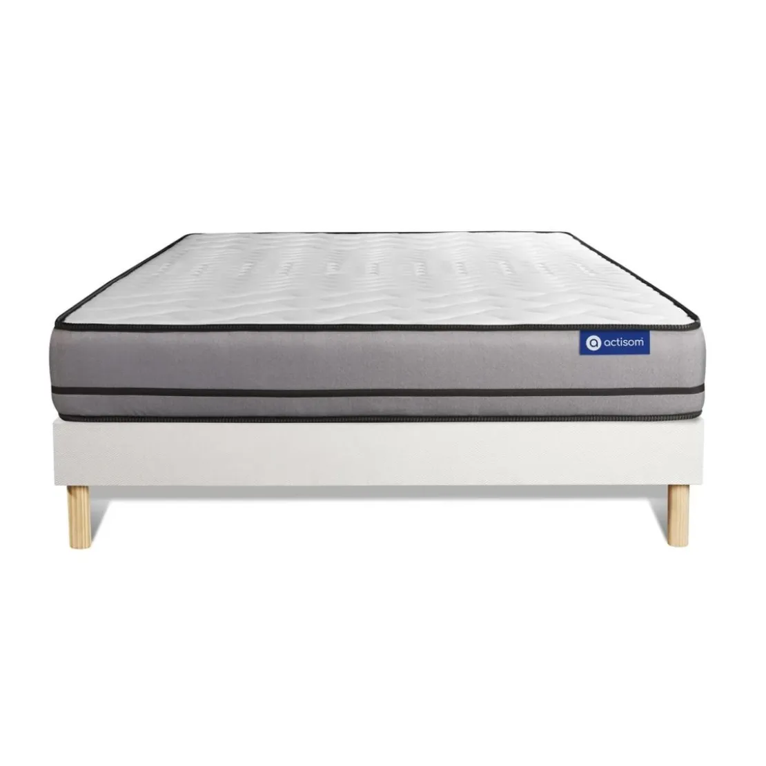 ACTISOMEnsemble matelas ACTIMEMO 2 faces a Mémoire de forme 3 zones de confort sommier KIT blanc