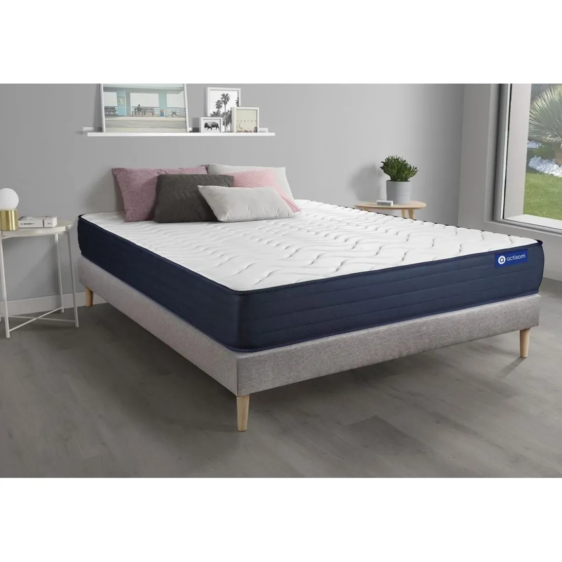 ACTISOMEnsemble matelas ACTIMEMO LIFE Memoire de forme 5 zones de confort sommier KIT gris