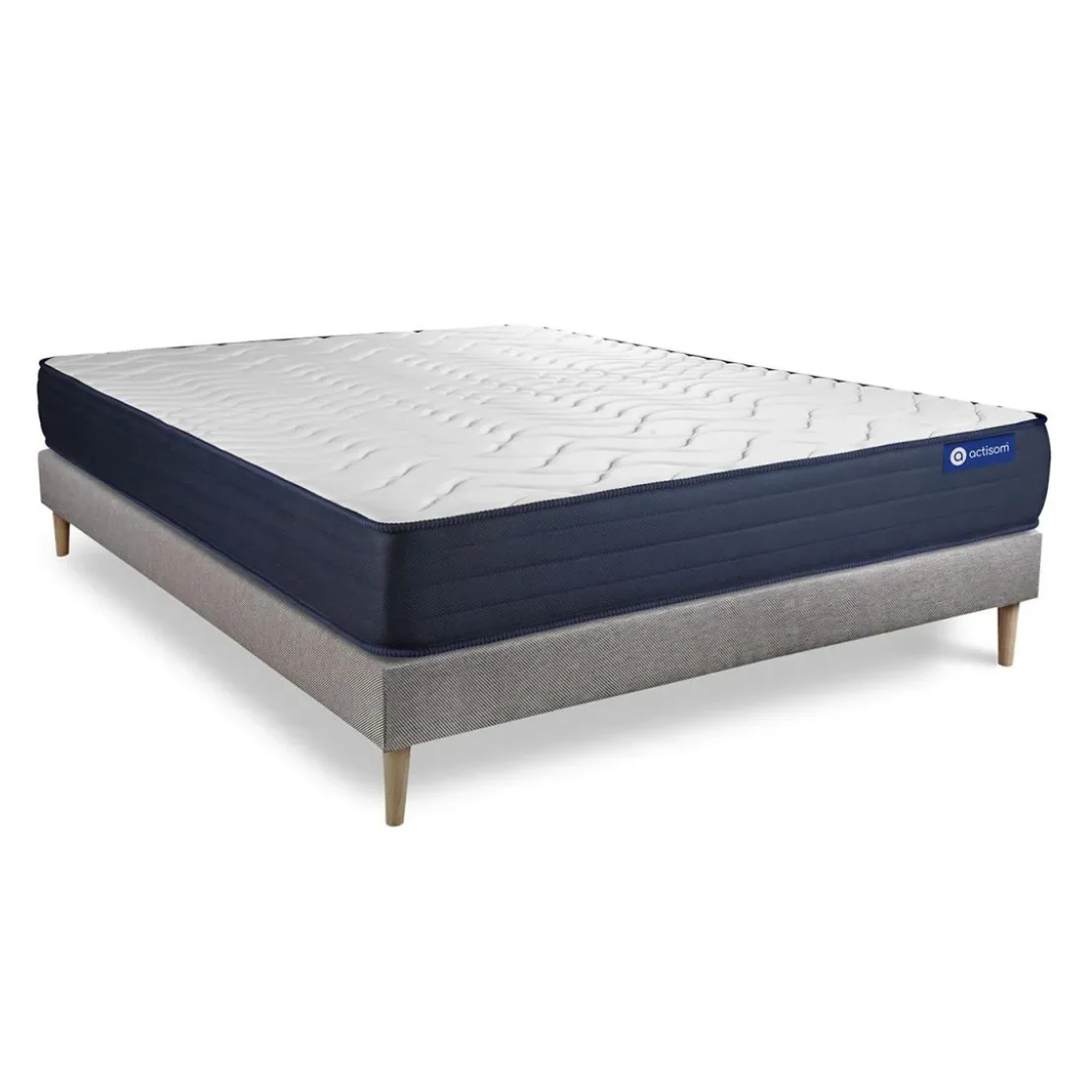 ACTISOMEnsemble matelas ACTIMEMO LIFE Memoire de forme 5 zones de confort sommier KIT gris