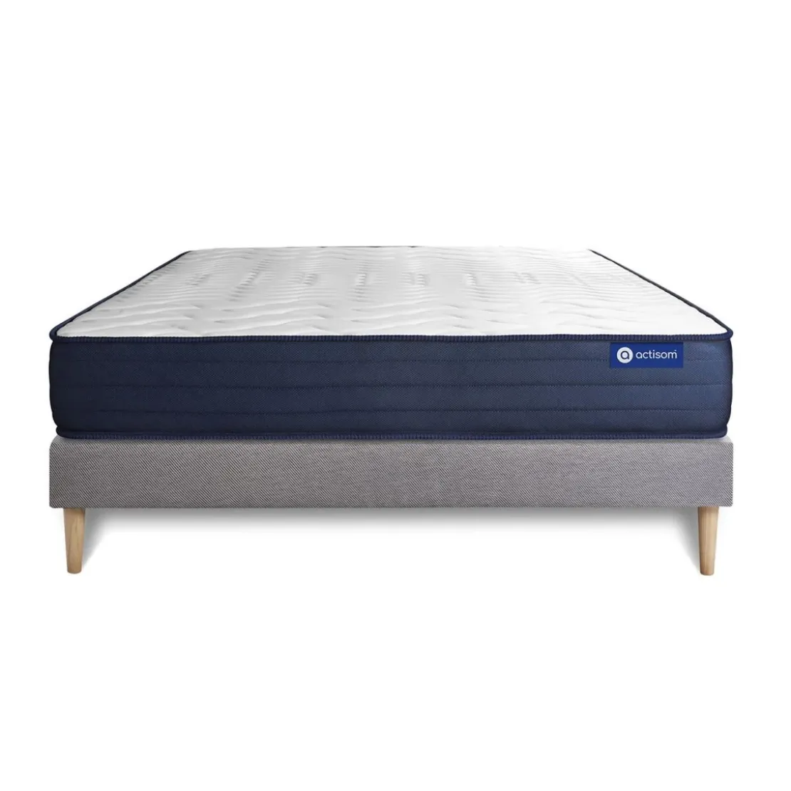 ACTISOMEnsemble matelas ACTIMEMO LIFE Memoire de forme 5 zones de confort sommier KIT gris