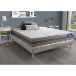 ACTISOMEnsemble matelas ACTIFLEX RELAX Ressorts ensaches memoire de forme Maxi epaisseur 5 zones confort sommier KIT gris