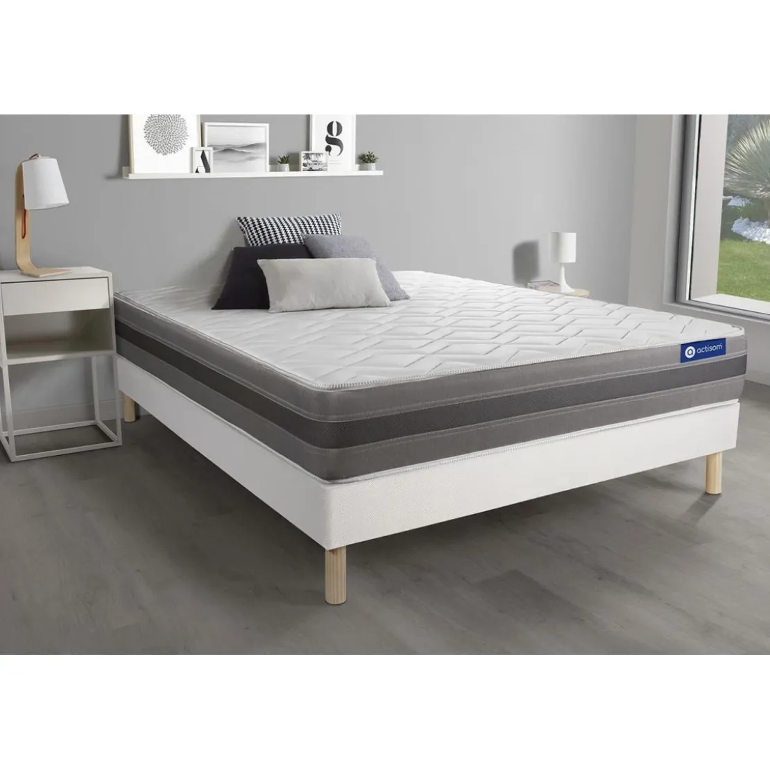 ACTISOMEnsemble matelas ACTIMEMO RELAX memoire de forme Maxi epaisseur 5 zones de confort sommier KIT blanc