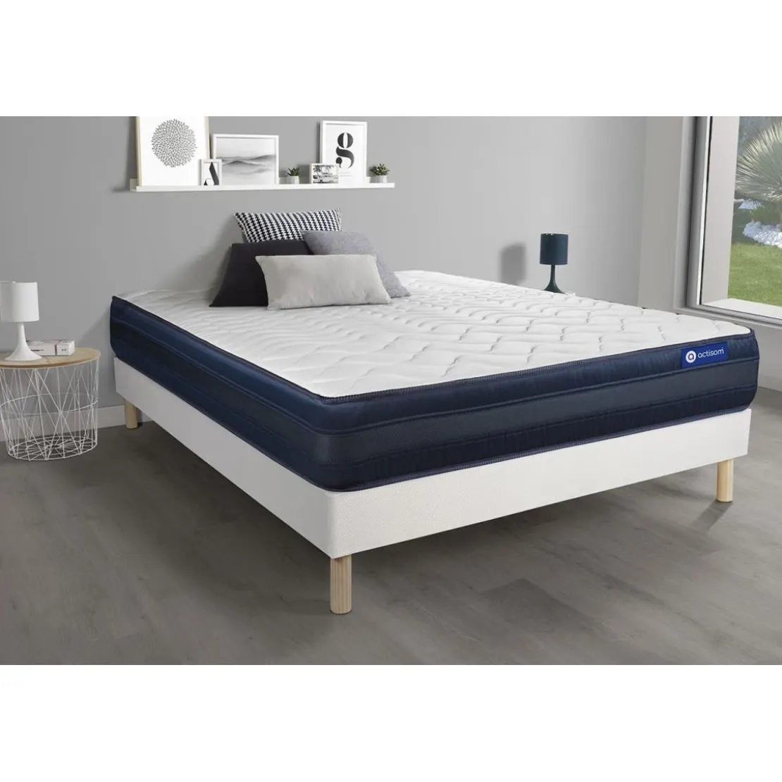 ACTISOMEnsemble matelas ACTIMEMO TECH Memoire de forme Maxi epaisseur 5 zones de confort sommier KIT blanc