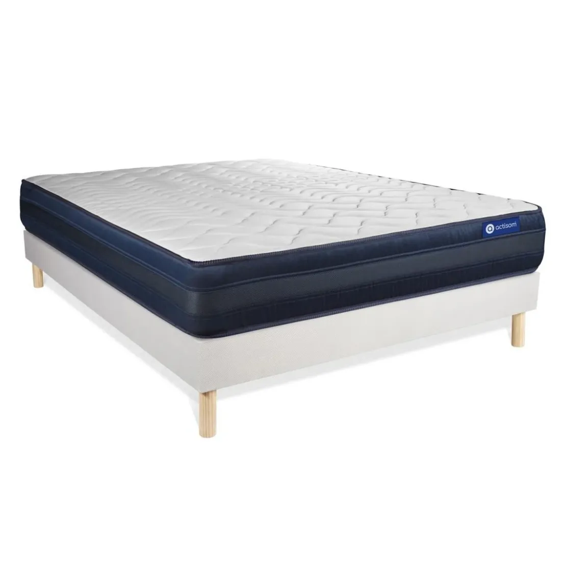 ACTISOMEnsemble matelas ACTIMEMO TECH Memoire de forme Maxi epaisseur 5 zones de confort sommier KIT blanc