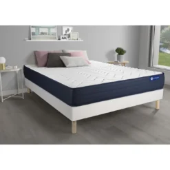 ACTISOMEnsemble matelas ACTIMEMO LIFE Memoire de forme 5 zones de confort sommier KIT blanc