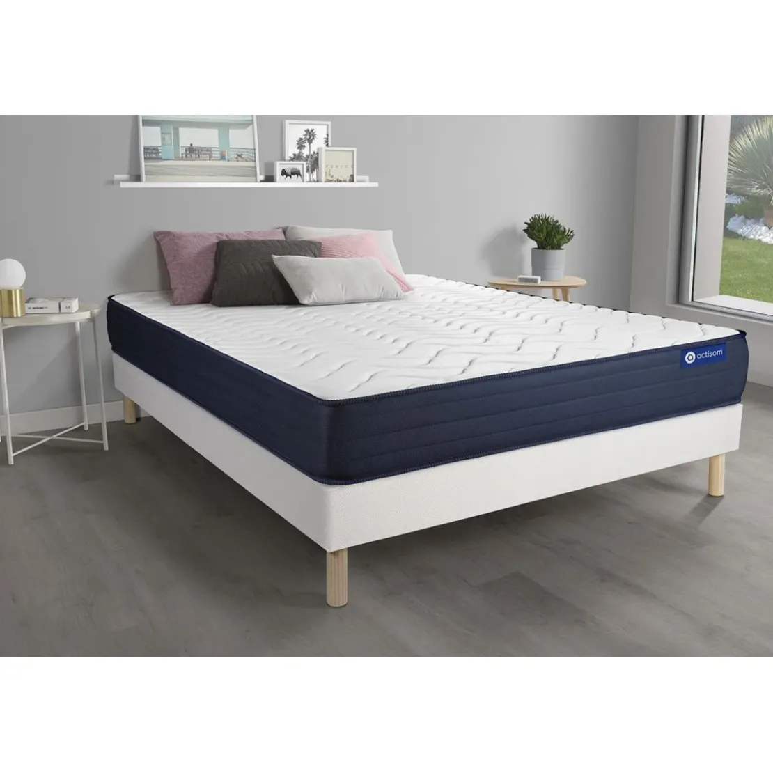 ACTISOMEnsemble matelas ACTIMEMO LIFE Memoire de forme 5 zones de confort sommier KIT blanc