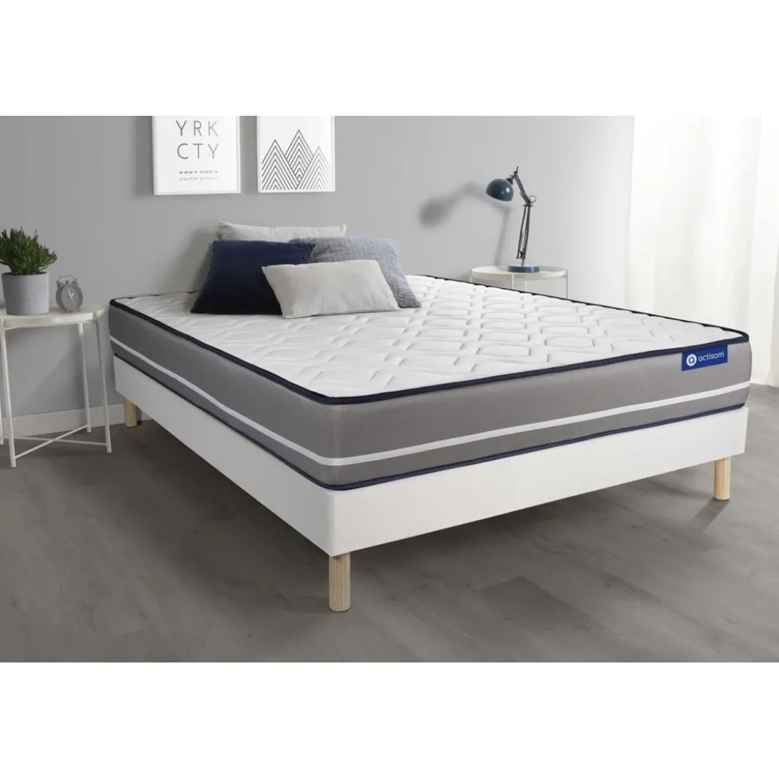 ACTISOMEnsemble matelas a memoire ACTIMEMO PUR 3zones de confort sommier KIT blanc